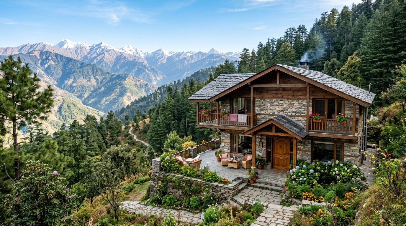 Aastha Homestay Chakrata Stone and Cedar Wood Mountain Facade